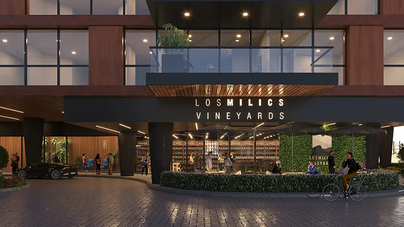 Los Milics Vineyards storefront at night