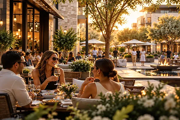 Friends sharing drinks on a sunlit restaurant patio
